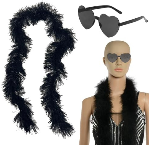 XOXVURI Boa En Plumes 1.5M Plumes De Dinde Boa Écharpe En Plumes Boa En Plumes Avec Lunettes De Soleil Sans Bordure Pour La Danse De Mariage Artisanat Fête Habiller Halloween Costume Decoratio
