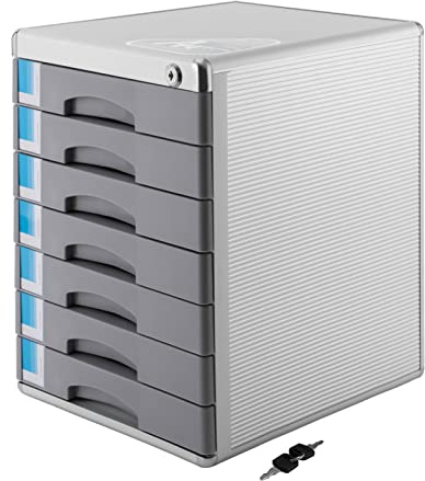 Lådlåda i metall låsbar, dokumentförvaring förvaringsbox, arkivskåp aluminiumlegering kontorsskåp metallskåp filskåp, sidobehållare kontorsbord för dokument (7 nivåer)