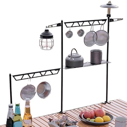 Gomice Rack de cocina de escritorio para acampar, rejilla de cocina para acampar | Mapeante de la linterna Pole Stand - Organizador de multifunción portátil para BBQ Grill Picnic Travel Traveling