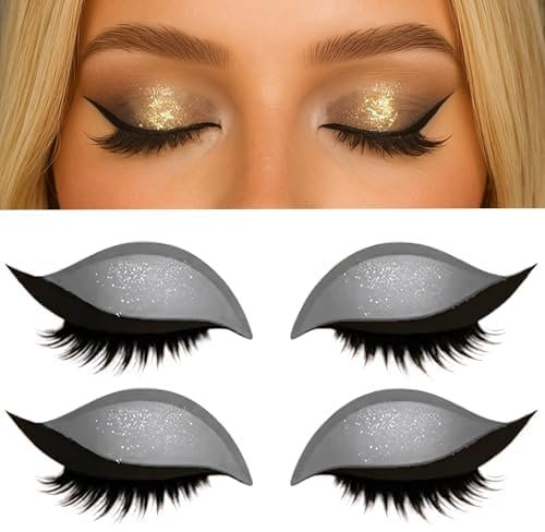 Lazy Eye Shadow Eyelash Patch, Adesivi Riutilizzabili 2 in 1 Per Il Trucco Degli Occhi Con Ciglia Finte E Ombretto, Ciglia Finte Naturali Per Donne (Argento)