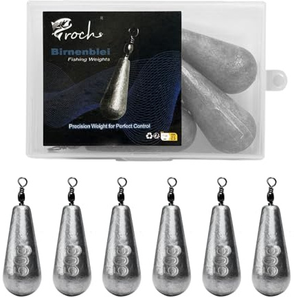 Set di pesi da pesca a forma di pera Croch – da 25g a 120g | Metallo ad alta densità, antiruggine e superficie liscia | Ideale per pesca a posa e a fondo (50g x 6)