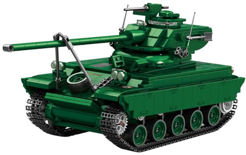 LootPop Juego de bloques de construcción de tanques militares a escala 1/28, equipado con torre realista, antenas y dispositivos de observación, regalo del ejército para adultos, 1037 piezas