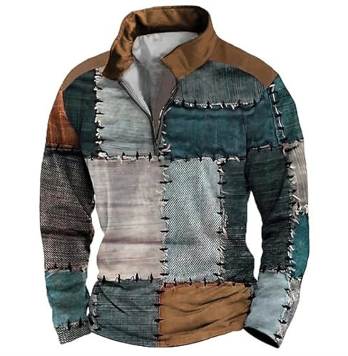 Genérico Sudadera para hombre sin capucha, sudadera para hombre de talla extragrande, sudadera con parche con media cremallera, sudaderas para invierno, sudadera retro, cómodas sudaderas de trabajo