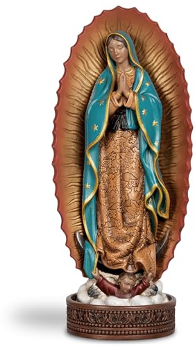 DevotedWalls Our Lady of Guadalupe Water Font - 10 Virgin Mary Statue Rosary Holder Catholic Indoor Decor,Hand Painted Guadalupe Sculpture,Mexican First Communion Gift,Baptism Gift(Full Color)