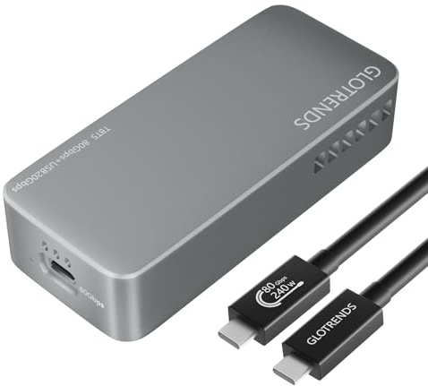 GLOTRENDS EM6003 80Gbps M.2 NVMe SSD-Gehäuse, kompatibel mit Thunderbolt 5/4/3/USB4 und USB 3.2 (20Gbps)/3.1/3.0/2.0, bis zu 7.000 MB/s mit PCIe 4.0 x4-Bus, unterstützt 8 TB SSD, JHL9480 B2-Controller
