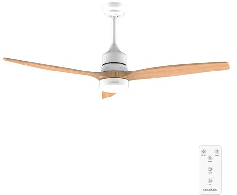 Cecotec Ventilador de Techo con Luz y Mando a Distancia de 52 EnergySilence Aero 5230 WhiteWood. Motor DC 40W, 3 Aspas, Luz LED, Altura Ajustable, Temporizador, 6 Velocidades, Modo Winter/Summer