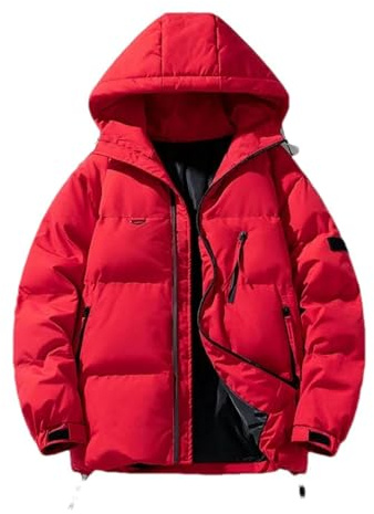 Genérico Abrigo de algodón para hombre, abrigo de invierno, cálido, informal, urbano, ancho, cómodo, Athleisure Cocooning, chaqueta de moda, relajación, ocio, diario, parka acolchada gruesa, rojo, L
