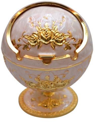 SHINEOFI Cenicero Tapa Abatible de Aleación Dorada para Hotel y Sala de Té, Accesorio Elegante para Almacenar Cenizas Diseño Retro y Sofisticado