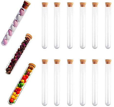 KINDPMA 15pcs Reagenzglas mit Korken 30ml Reagenzgläser 150 × 20mm Reagenzgläschen Hochzeit Gastgeschenk Reagenzgläser Kunststoff Reagenzröhrchen für Blumen M&M Süßigkeiten Badesalz Gewürze