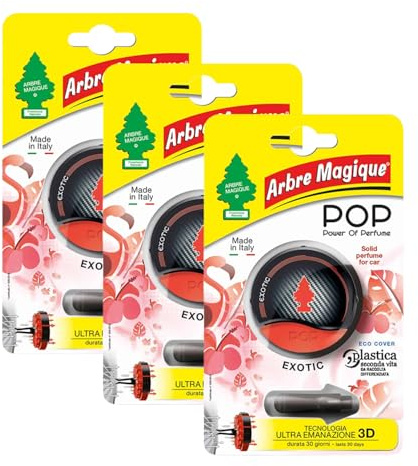 Arbre Magique POP, Profumatore Auto Solido, Fragranza Exotic, Profumazione Fresca e Fruttata, Durata Fino a 30 Giorni, Design Italiano, Confezione da 3 Pezzi