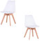 GrandCA HOME 2er Set Skandinavischer Esszimmerstühlen, Gepolsterter Stuhl mit Beinen aus Buchenholz, für Esszimmer, Wohnzimmer, Schlafzimmer, Küche, Weiß