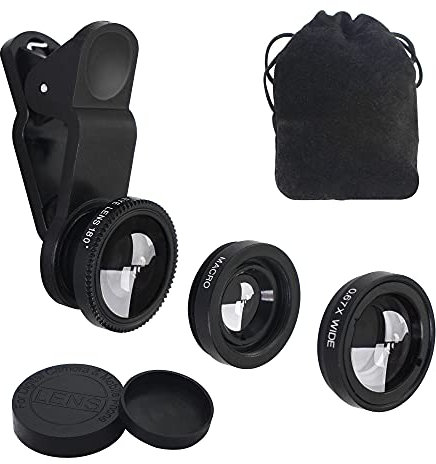YACSEJAO Kit de Lentes 3 en 1 para cámara de teléfono móvil, portátil, Gran Angular, Macro, Ojo de pez, Clip para Smartphones y tabletas