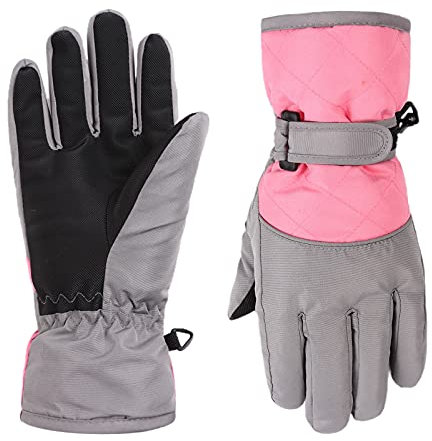 Pesaat Handschuhe Kinder Winter Wasserdicht Skihandschuhe Mädchen rutschfeste Winddichte Warme Fingerhandschuhe Jungen Fausthandschuhe (Rosa, 7-11Jahren)
