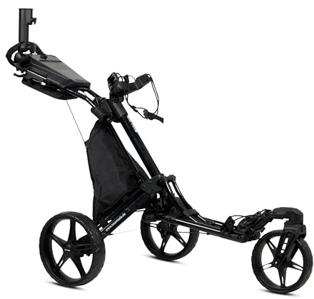 tour-made RT-140 V2 3-hjuls golf push trolley Pushtrolley vikbar golfvagn – kvalitet från tyska specialiståterförsäljare (Swivel svart-svart)