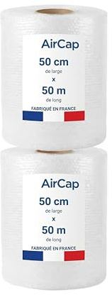 Jeco - lot de 2 rouleaux film papier bulles 50cm x 50m Aircap tri-couche avec film barrière gain de place recyclable
