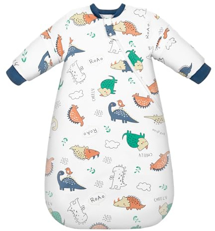 MIKAFEN Baby Sleeping Bag Winter 3.5 tog with removable sleeves, 100% cotton sleeping bag with arms,Green Dinosaurr 68-80cm/6-14 Monate