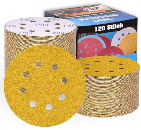 ALPXUXP Schleifscheiben 125mm Klett Exzenterschleifer Schleifpapier 8 Loch Rund Schleifblätter(Mit Korn P60 P80 P120 P180 P240 x20) Profi Für Holz Metall Entrosten und Farbe-100 Stück
