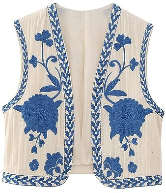 Lyoveu Gilet da Donna Estivo,Embroidered Waistcoat Women, Women Vintage Floral Embroidered Vest,Gilet Ricamato Floreale retrò, Y2K Gilet Senza Maniche Cardigan Crop Top Gilet, Donna Gilet Bohémien