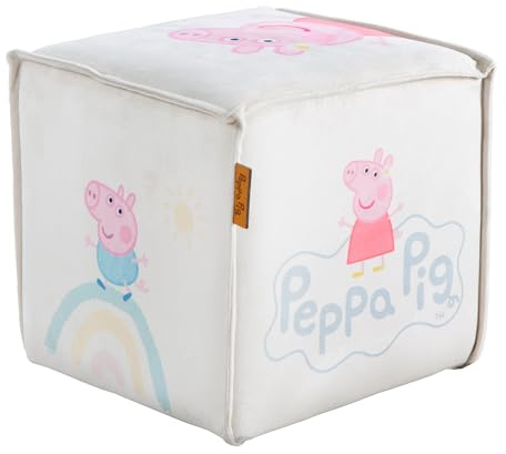 roba Children's Stool in Peppa Pig Design - Seat Cube for Boys & Girls from 18 Months - Load Capacity up to 60 kg - Padded Stool in Beige with Pink Peppa Print