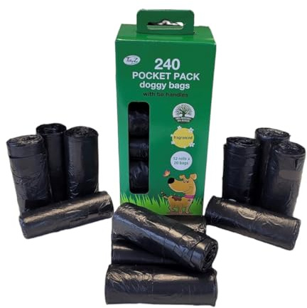 240 TidyZ Dog Poo Bags. Minimum 30% Recycled Plastic. Strong, Large Pet Waste Bags. Tie Handles. Individual Pocket Packs. Scented. Leakproof. 12 Rolls of 20