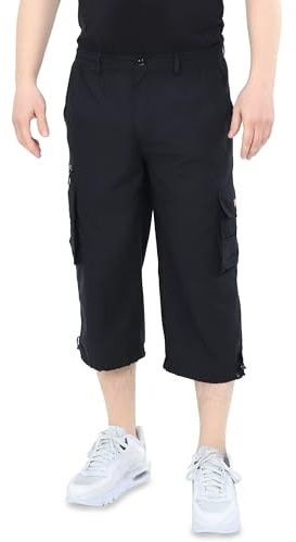 Ben Creek – capri-fritidsbyxor för män – Bermudashorts för fritid och vardag – korta 3/4 vandringsbyxor med elastiskt midjeband – halvlång cargo, med multifickor, QLH13, svart, 3XL