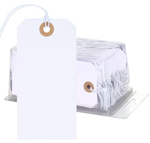jijAcraft 120x60mm Large Tags with String: Pre-Attached Blank Price Labels Luggage Tags, 100Pcs Boxed Elastic Cord Tag, White Pricing Labels for Marking Clothes, Luggage, Package
