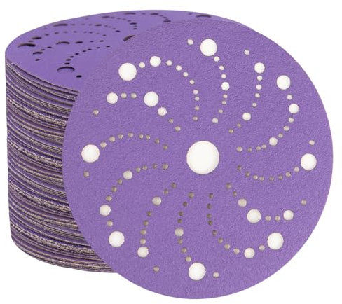 Disque Abrasif 150mm 50 Pièces Disque Abrasifs de Ponçage Propre en Céramique, Disque Ponçage 150 mm à Grain 40, Motif Multi-Trous, Haute Performance, Longue Durée Pour Ponceuse Orbitale Aléatoire