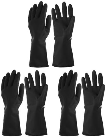 sourcing map Chemical Resistant Gloves, Latex Industrial Gloves Anti-Slip Protective Safety Work Glove for Cleaning Dish Washing Resist Acid Alkali, Large, Black, Pair of 3
