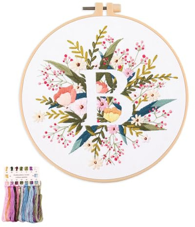 artcici Broderikit växt blomma bokstav C mönster för nybörjare vuxna, komplett sortiment broderi startkit korsstygn handarbete tillbehör (bokstav B)