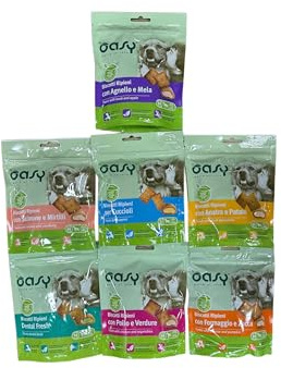 Oasy snack biscotti ripieni di mousse per cani cuccioli e adulti PROMOZIONE gusti assortiti| 7 confezioni da 70 grammi l'una.