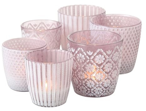 mucHome Windlicht Glas 6 Stück Windlicht für Teelichter Teelichthalter Romantisch (Violett)