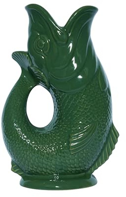 The Original Gluggle Jug - Green Glug Jug in L, 22cm 0.6L - Gug Glug Fish Shaped Jug - Decorative Glugging Water, Cocktail, Wine & Gin Pitcher, Decanter or Vase - Hand Made in Britain