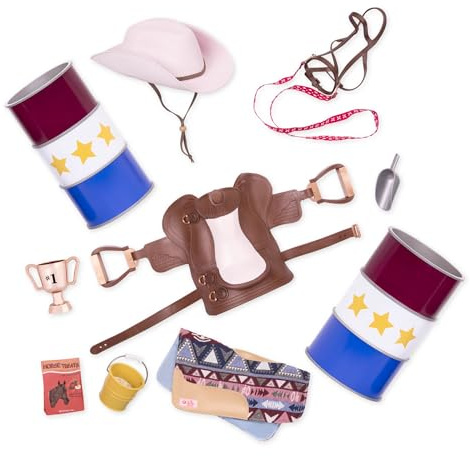 Our Generation - Barrel Racing Set - Horseback Riding Set - Saddle, Cowgirl Hat & More - 18-Inch Doll Accessories - Pretend Play - Toy for Kids 3 Years +