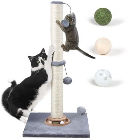 Fantasreen Tiragraffi da 78cm per Gatti Domestici, Giocattoli per Gattini, Tiragraffi Interattivo con Palline alla Catnip, Corda in Sisal per Gatti di Grossa Taglia, Grigio