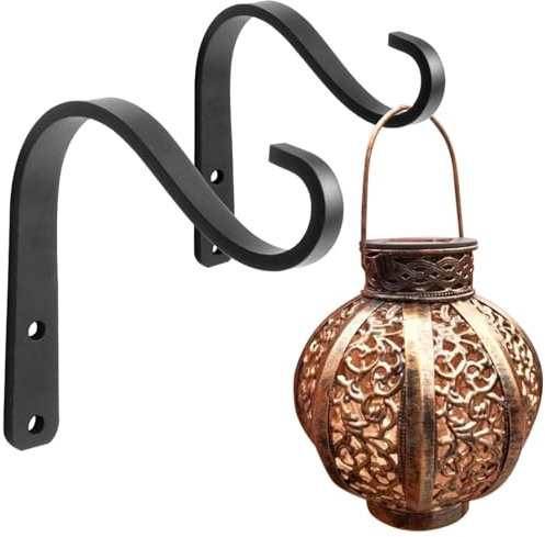 2 Pcs Small Hanging Basket Brackets,Wrought Iron Hanging Wall Baskets Fence Hooks Brackets Outdoor Garden Plants Lantern Bird Feeder Hooks & Hangers,Sturdy Durable Accessories for Wind Chimes Lanterns