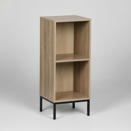 INDE MOBLEKIT | Estantería Cubo 2 Compartimentos 30×29×72 cm, Mueble de Madera con Patas Metálicas, Estantería para Almacenaje y Decoración, Librería Auxiliar para Salón, Dormitorio o Oficina