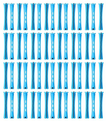 60 Pcs Perm Kit with Blue Coloured Perm Rods, Durable Plastic Smooth Surface Perms Rods, Anti-Slip Grip Hair Rod, Professional Salon Grade Perming Rod for Home Use Creating Various Curl Styles