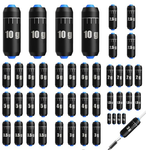 YYMT Set de 44 Plomos de Pesca, 11 Tamaños (1g–10g), Plomos Desmontables, Ideal como Plomo Corredizo y de Fondo para Pesca en Mar, Aguas Profundas y Agua Dulce, con Caja de Almacenamiento (Negro)