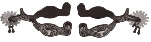 OEBUAFI Western Cowboy Spurs med Vridbar Utrustning för Ridsport | Lågkolhaltig Stålkonstruktion, Antik Bronsfinish, Handsnidade Blommönster, Kompatibel med Stövelremmar