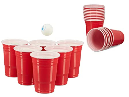 100 x Beer Pong Becher, stabiler Plastikbecher, Partybecher 16 oz, Trinkbecher Softdrinks u. Bier, rot