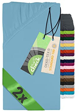 Emily´s Check 2er-Pack Spannbettlaken für Gäste-, Camping- und Truckerbett 1493.2123, 80-90 x 190 cm, bleu