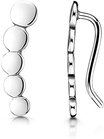 MATERIA Kleine Ohrklemmen Silber 925 Damen Teenager - Kreise Plättchen Ohrringe Ear Climber Ohr-Schmuck in Etui SO-413