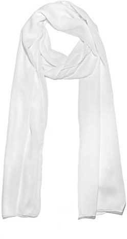 WESTEND CHOICE Écharpe en crêpe mousseline pour femme avec nœud Cravat en mousseline crinkle pour femmes Écharpe foulard pour femmes 150x47 cm, blanc, taille unique