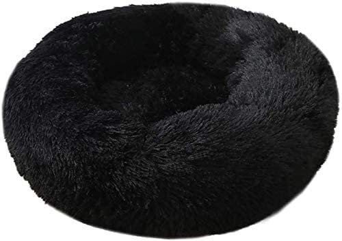 Aldenhoven Goods Hundebett Plüsch Rund Katzenbett Hundekissen Katzenkissen Donut Hundekörbchen (Schwarz, 40 cm)