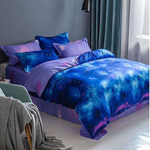 Girls Galaxy Duvet Cover Boys Blue Purple Starry Sky Bedding Set King Size For Kids Teens Women Bedroom Decor Reversible Luxury Milky Way Outer Space Glitter Comforter Cover Chic Soft Zipper