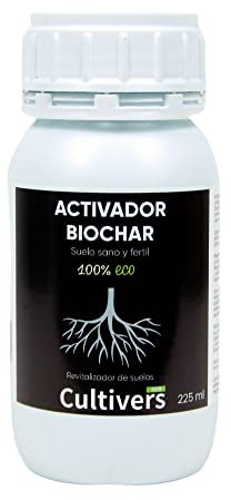 CULTIVERS Biochar Activateur 250 ml. Activateur de charbon pour plantes. Améliorateur de la structure du sol. Régulateur de pH pour sols très acides. Augmente la production agricole