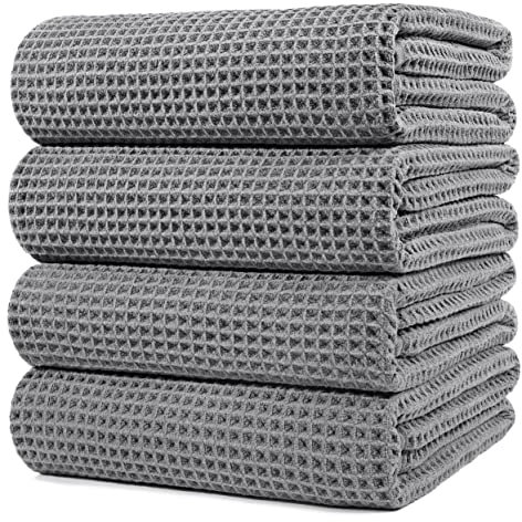 Polyte - Mikrofaser-Badetuch - fusselfrei & schnelltrocknend - Waffelstruktur - sehr groß - Grau - 152 x 76 cm - 4 Stück