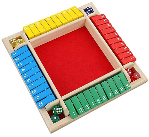 4-Spieler Shut The Box Tisch Spiel Klassisch Würfelspiel Board Spielzeug Shut The Box Würfelspiel, Four Sided Flop, Würfelbrett & Holzwürfel, Klassisches Familien-Partyspiel Für 1 Bis 4 Spieler