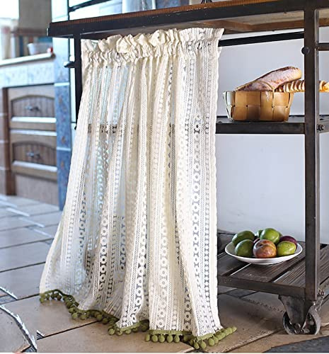 A.Monamour Tenda Corta per Finestra Piccola Tenda Beige In Voile Trasparente Ricamo Geometrico Pizzo Tendina Tenda da Cucina Bistrot Caffè Mezza Tenda Mantovana Tenda a Vetro a Pannello Tenda Porta