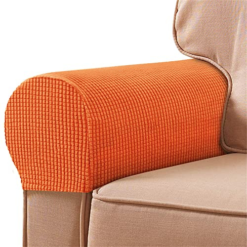 Treer 2 Piezas Fundas para Reposabrazos Sofá/Silla Funda Protectora, Elástica Suaves Lavable Protector de Muebles Brazo para Sillón Reclinable (Naranja)
